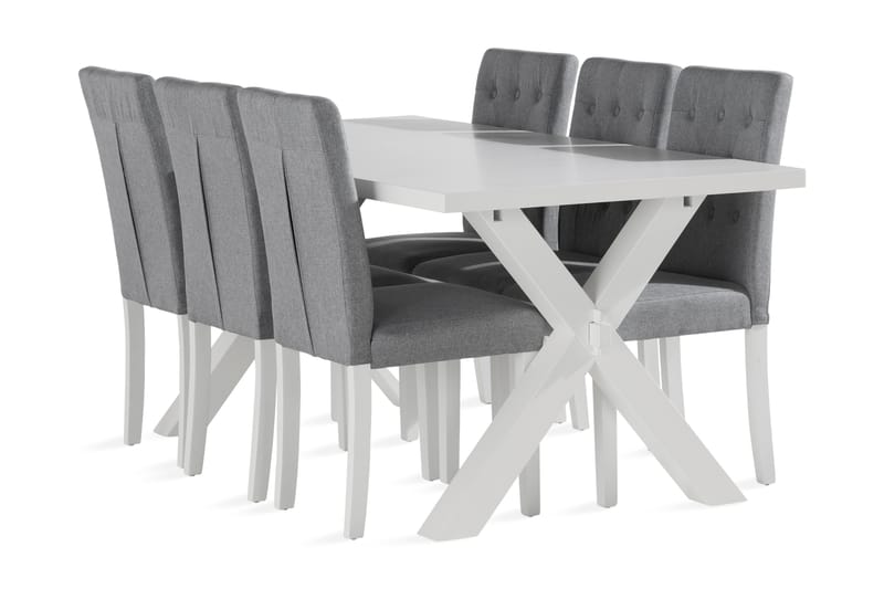 FRESNO Matbord 180 cm Vit + 6 LOMBEN Stolar - Matgrupp & matbord med stolar