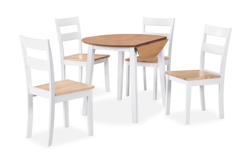 Matgrupp 5 delar MDF och gummiträ vit - Vit - Matgrupp & matbord med stolar