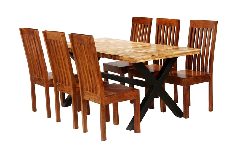 Matsalsgrupp 7 delar massivt akacia- och mangoträ - Brun - Matgrupp & matbord med stolar