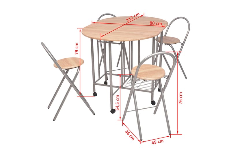 Vikbar matgrupp 5 delar MDF - Brun - Möbler - Matplats - Matgrupp & matbord med stolar