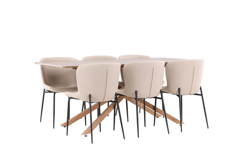 PIAZZA Matgrupp 180 cm Rektangulär Mocca med 6 Modesto stolar Beige - Möbler - Matplats - Matgrupp & matbord med stolar