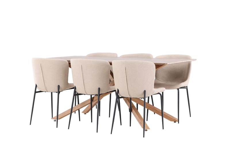 PIAZZA Matgrupp 180 cm Rektangulär Mocca med 6 Modesto stolar Beige - Möbler - Matplats - Matgrupp & matbord med stolar