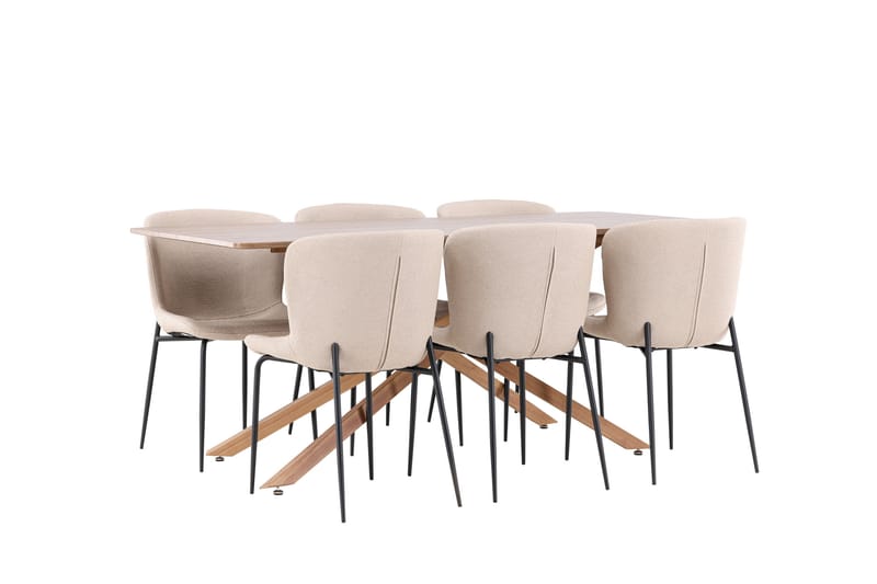 PIAZZA Matgrupp 180 cm Rektangulär Mocca med 6 Modesto stolar Beige - Möbler - Matplats - Matgrupp & matbord med stolar