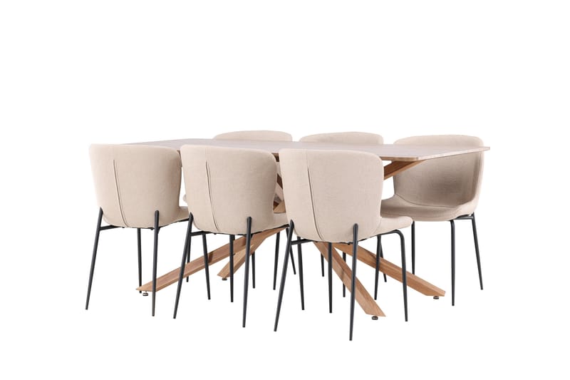 PIAZZA Matgrupp 180 cm Rektangulär Mocca med 6 Modesto stolar Beige - Möbler - Matplats - Matgrupp & matbord med stolar