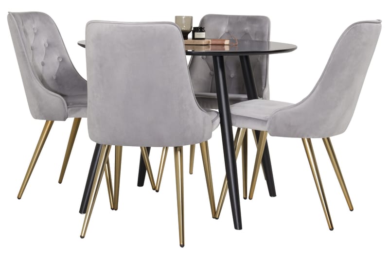 Plaza Matgrupp 100 cm Rund med 4 Velvet Deluxe stolar - Guld - Möbler - Matplats - Matgrupp & matbord med stolar