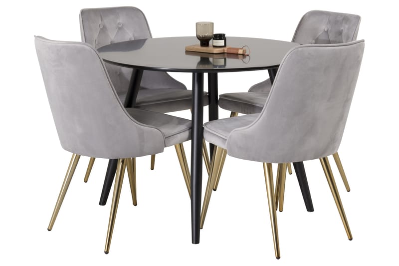 Plaza Matgrupp 100 cm Rund med 4 Velvet Deluxe stolar - Guld - Möbler - Matplats - Matgrupp & matbord med stolar