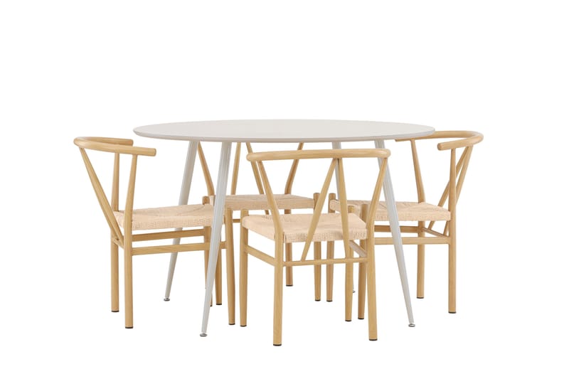 PLAZA Matgrupp 120 cm Rund Beige med 4 Alfons stolar Beige - Möbler - Matplats - Matgrupp & matbord med stolar