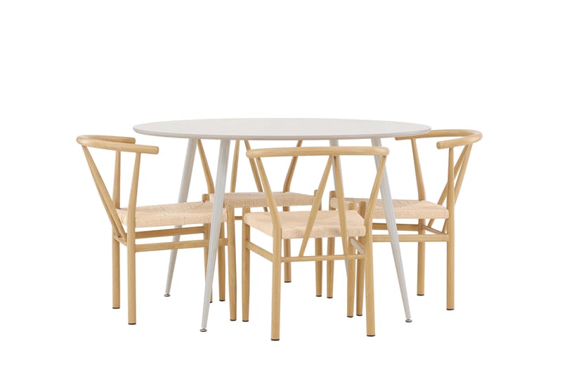 Plaza Matgrupp 120 cm Rund med 4 Alfons stolar - Beige/Beige - Möbler - Matplats - Matgrupp & matbord med stolar