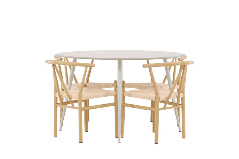 Plaza Matgrupp 120 cm Rund med 4 Alfons stolar - Beige/Beige - Möbler - Matplats - Matgrupp & matbord med stolar