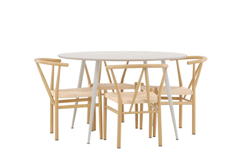 Plaza Matgrupp 120 cm Rund med 4 Alfons stolar - Beige/Beige - Möbler - Matplats - Matgrupp & matbord med stolar