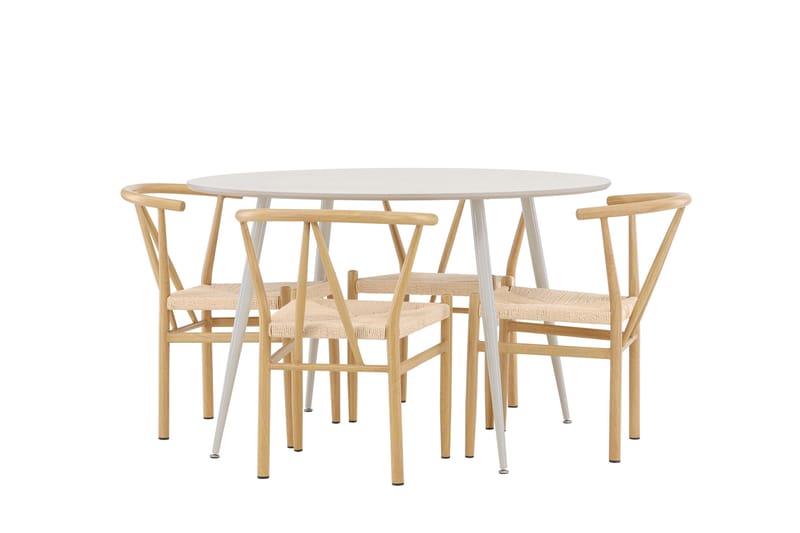 Plaza Matgrupp 120 cm Rund med 4 Alfons stolar - Beige/Beige - Möbler - Matplats - Matgrupp & matbord med stolar