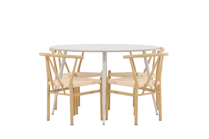 Plaza Matgrupp 120 cm Rund med 4 Alfons stolar - Beige/Beige - Möbler - Matplats - Matgrupp & matbord med stolar