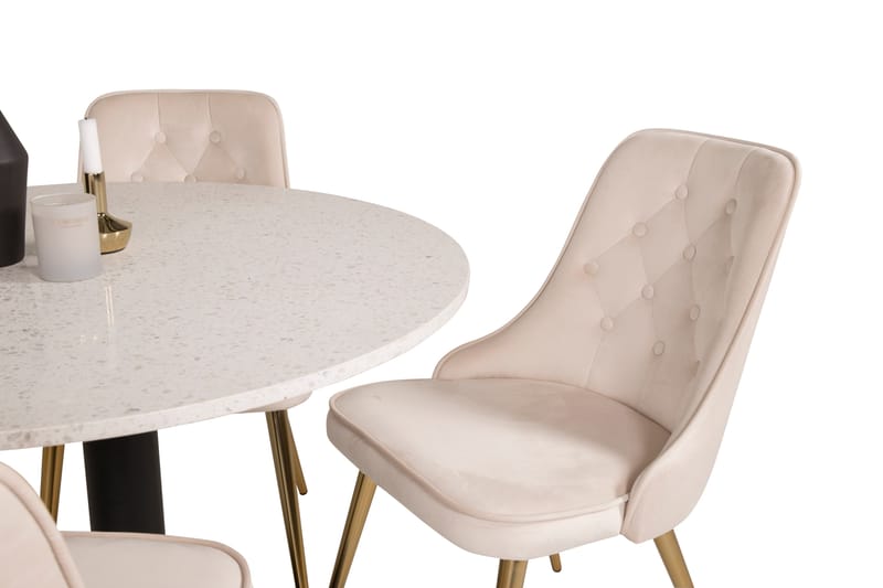 Razzia Matgrupp 106 cm Rund med 4 Velvet stolar - Beige - Möbler - Matplats - Matgrupp & matbord med stolar