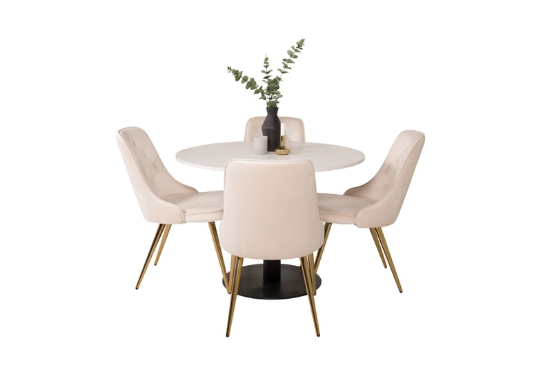 Razzia Matgrupp 106 cm Rund med 4 Velvet stolar - Beige - Möbler - Matplats - Matgrupp & matbord med stolar