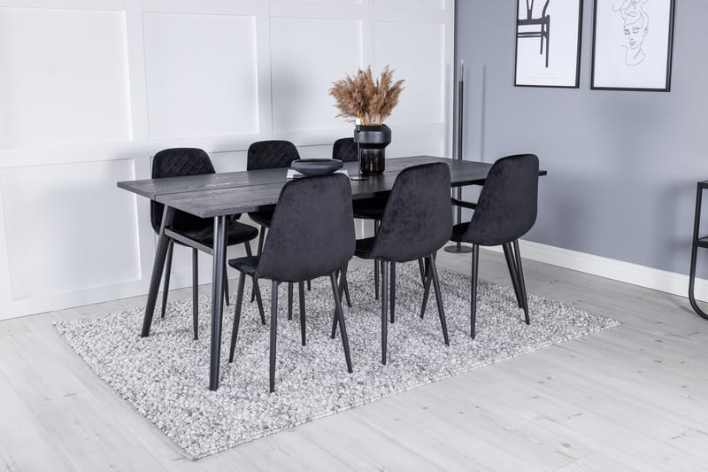 Sleek Matgrupp Förlängningsbar 195 cm Rektangulär med 6 Polar stolar - Svart - Möbler - Matplats - Matgrupp & matbord med stolar