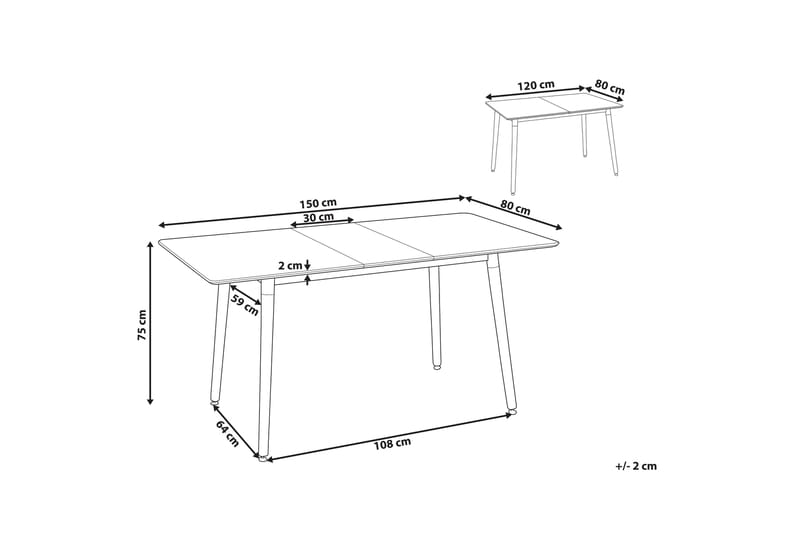 TERRASSA Matbord Förlängningsbart 120-150x80 cm Vit/Ljusbrun - Möbler - Matplats - Matbord & köksbord