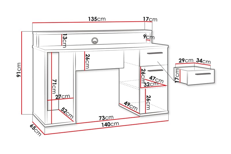 Ayora Skrivbord 65x140 cm - Vit - Möbler - Hemmakontor - Skrivbord