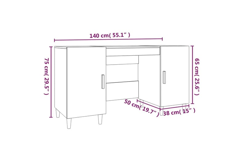 beBasic Skrivbord betonggrå 140x50x75 cm konstruerat trä - Möbler - Hemmakontor - Skrivbord