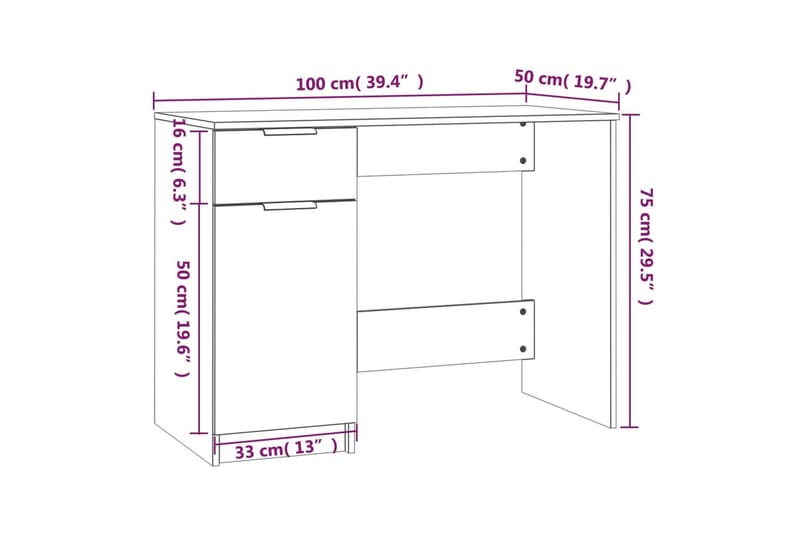 beBasic Skrivbord brun ek 100x50x75 cm konstruerat trä - Möbler - Hemmakontor - Skrivbord