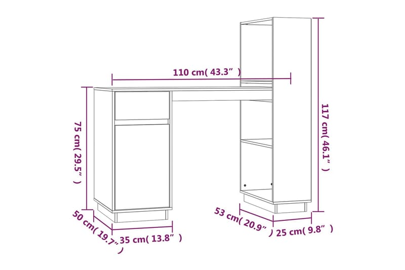 beBasic Skrivbord grå 110x53x117 cm massiv furu - Möbler - Hemmakontor - Skrivbord