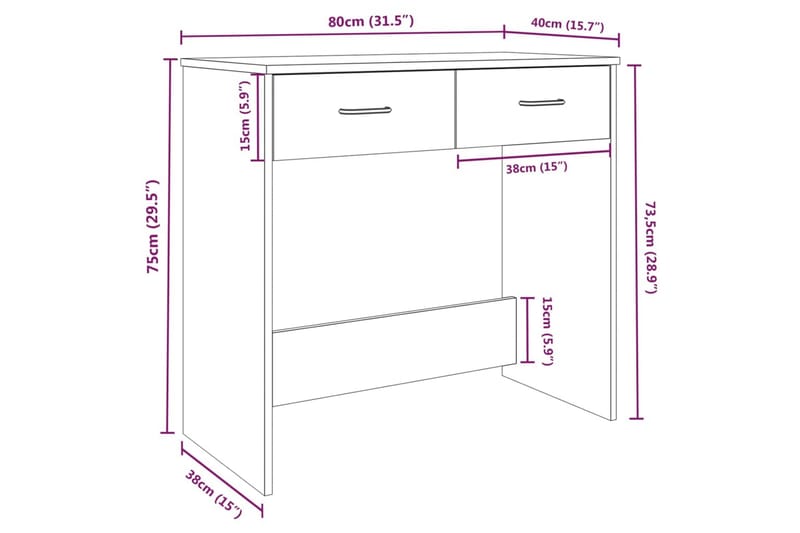 beBasic Skrivbord grå sonoma 80x40x75 cm konstruerat trä - Möbler - Hemmakontor - Skrivbord