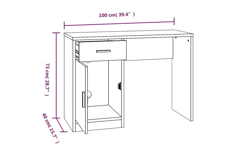 beBasic Skrivbord lådor & skåp vit högglans 100x40x73cm konstruerat trä - Möbler - Hemmakontor - Skrivbord