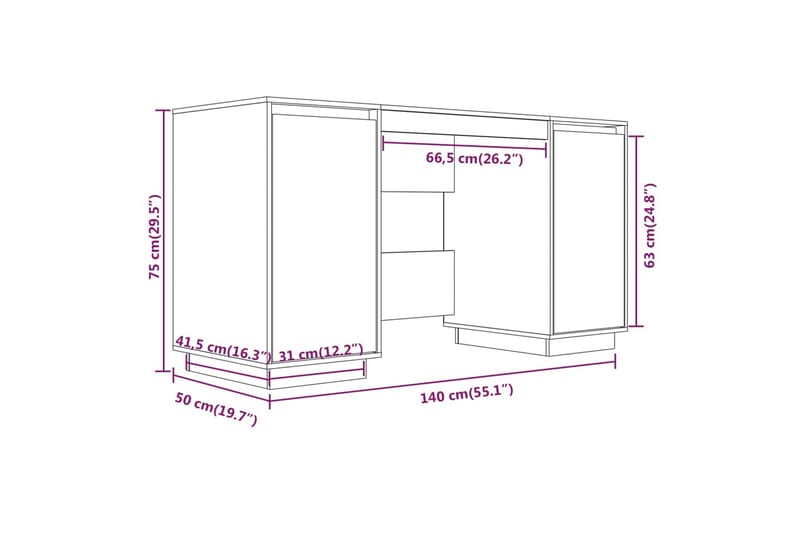 beBasic Skrivbord svart 140x50x75 cm massiv furu - Möbler - Hemmakontor - Skrivbord