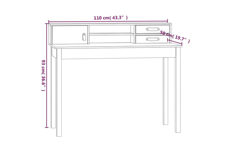 beBasic Skrivbord vit 110x50x93 cm massiv furu - Möbler - Hemmakontor - Skrivbord