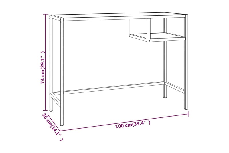 Datorbord vit och guld 100x36x74 cm glas - Vit - Möbler - Hemmakontor - Skrivbord