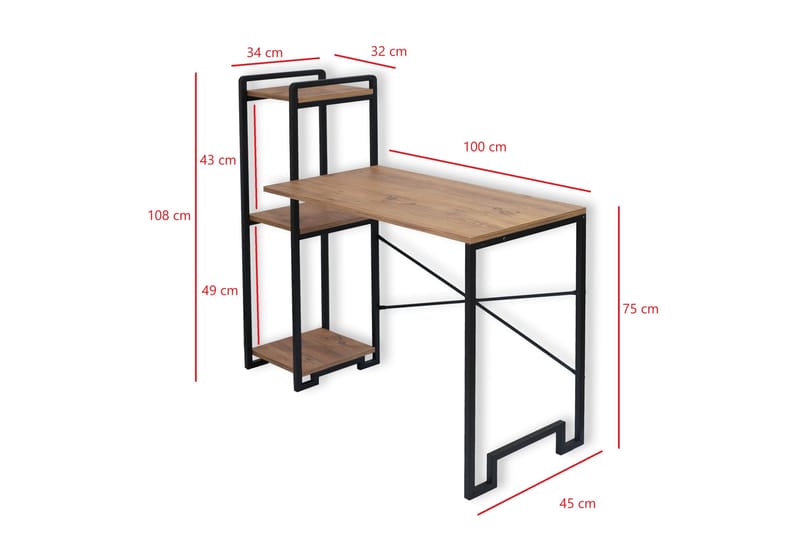 Eion Skrivbord 108x45 cm Brun/Svart - Möbler - Hemmakontor - Skrivbord