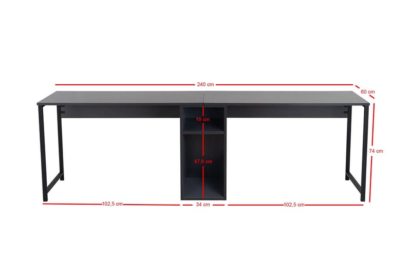 Hu Skrivbord 60x240 cm Antracit/Svart - Möbler - Hemmakontor - Skrivbord