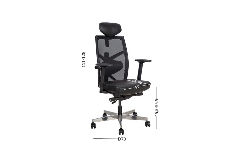 Kontorstol Tune 70x70xh111-128 cm Säte: Läder - Svart - Möbler - Hemmakontor - Kontorsstol