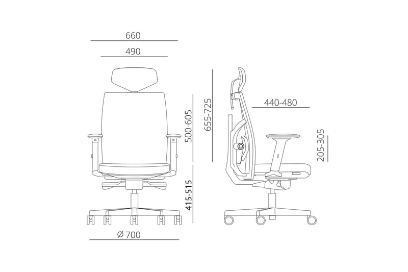 Kontorstol Tune 70x70xh111-128 cm Säte: Läder - Svart - Möbler - Hemmakontor - Kontorsstol