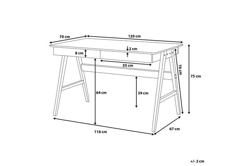 DAVILUCAS Skrivbord 120 cm 2 Lådor Ljusbrun - Möbler - Hemmakontor - Skrivbord