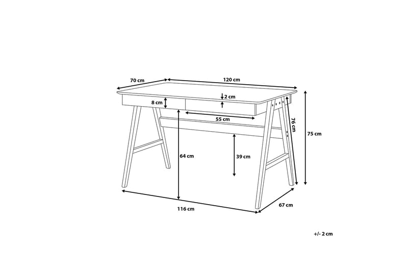 DAVILUCAS Skrivbord 120 cm med Förvaring 2 Lådor Vit/Ek - Möbler - Hemmakontor - Skrivbord