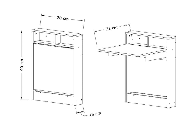 FREDDY Väggskrivbord 70 cm med Förvaring Hylla Utfällbart Vi - Vit - Möbler - Hemmakontor - Skrivbord