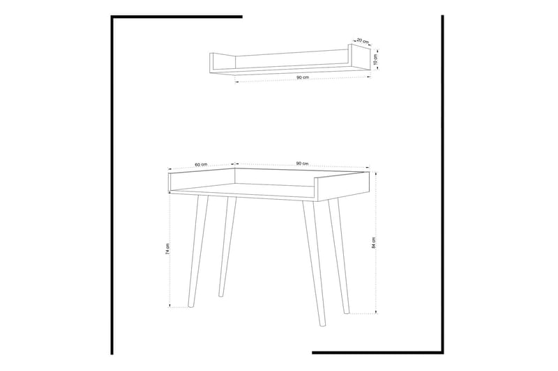 HILARIA Skrivbord 90 cm med Förvaring Vägghylla Vit/Natur - Vit - Möbler - Hemmakontor - Skrivbord