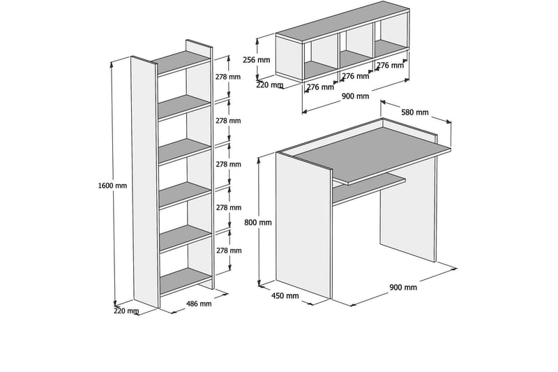 JAZALLE Kontorsmöbelset 90 cm Vit - Möbler - Hemmakontor - Skrivbord