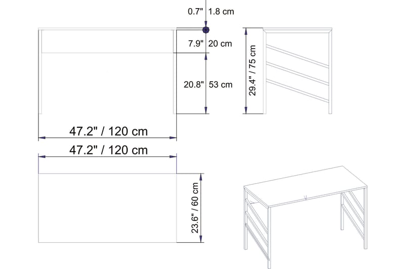 KALKBERGET Skrivbord 120 cm Brun - Möbler - Hemmakontor - Skrivbord