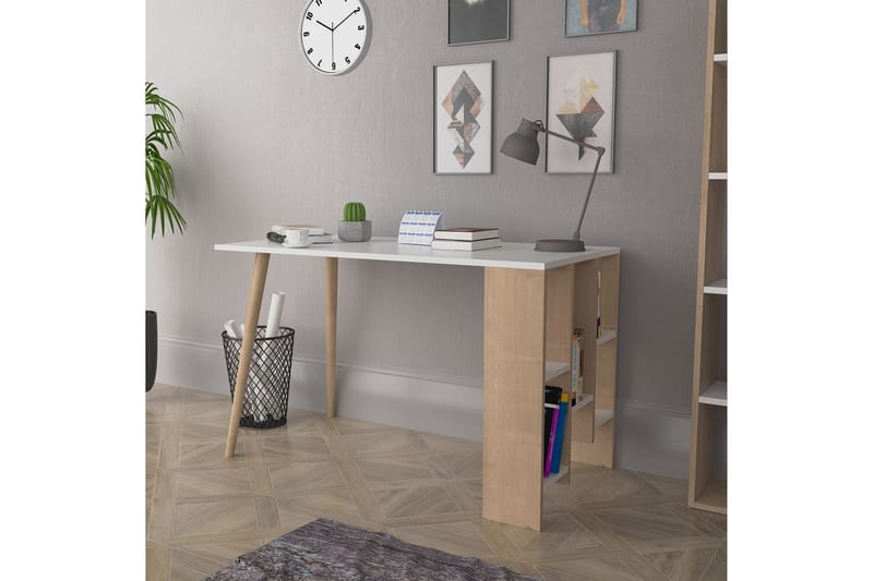 LOGGY VITO Skrivbord 120 cm med Förvaring Hyllor Natur/Vit - Gamingbord & datorbord - Skrivbord - Bord
