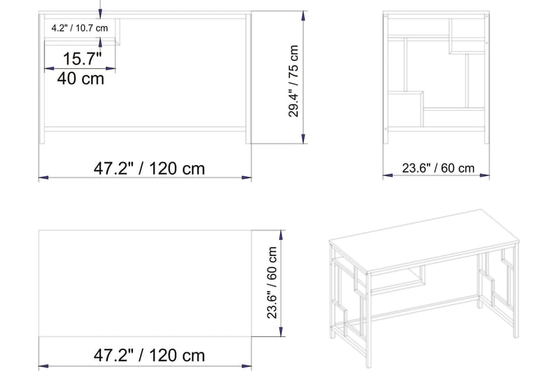 SLOTTSBRINKEN Skrivbord 120 cm med Förvaring Hylla Guld - Möbler - Hemmakontor - Skrivbord