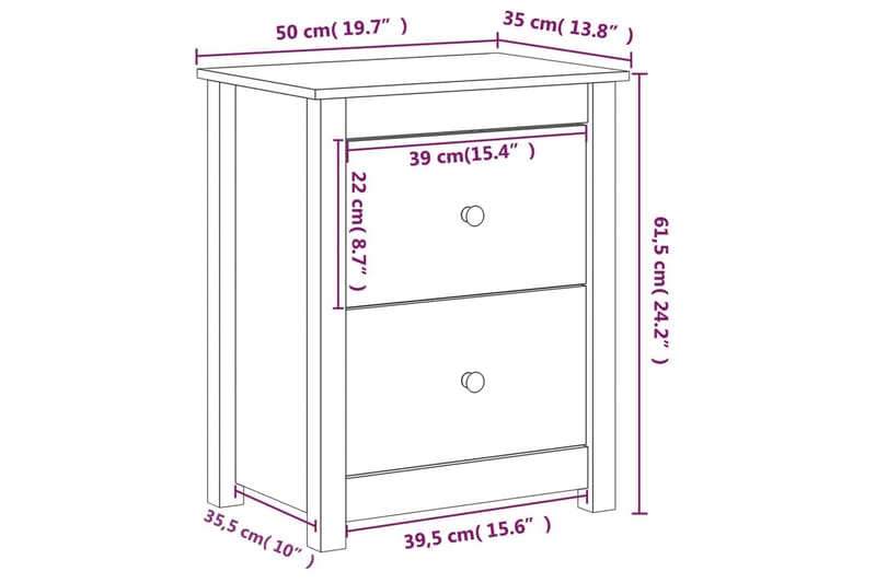 beBasic Sängbord 2 st 50x35x61,5 cm massiv furu - Möbler - Sovrum - Sängbord