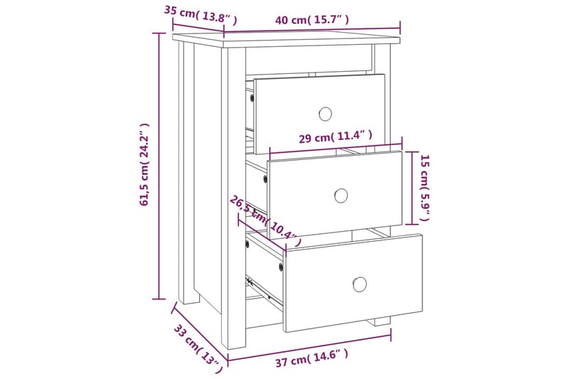 beBasic Sängbord 2 st honungsbrun 40x35x61,5 cm massiv furu - Möbler - Sovrum - Sängbord