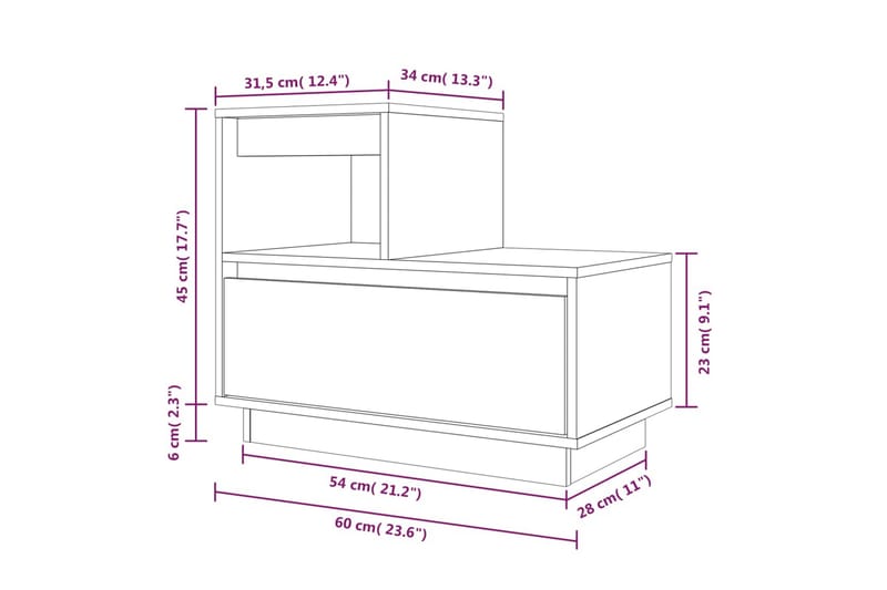 beBasic Sängbord 60x34x51 cm massiv furu - Möbler - Sovrum - Sängbord