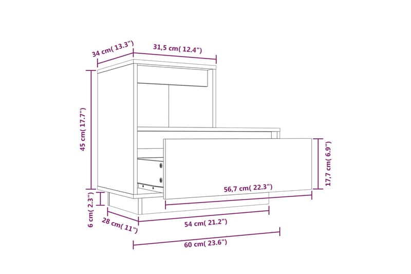 beBasic Sängbord 60x34x51 cm massiv furu - Möbler - Sovrum - Sängbord