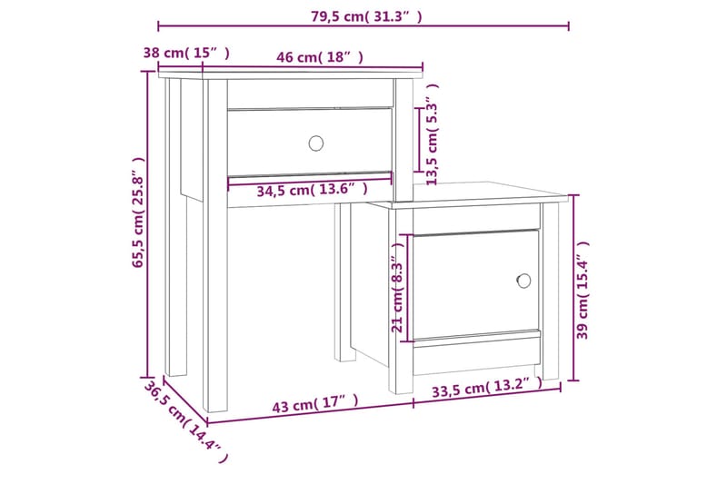 beBasic Sängbord 79,5x38x65,5 cm massiv furu - Möbler - Sovrum - Sängbord