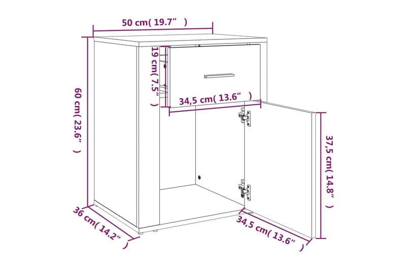 beBasic Sängbord Brun ek 50x36x60 cm konstruerat trä - Möbler - Sovrum - Sängbord