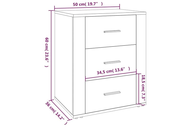 beBasic Sängbord Brun ek 50x36x60 cm konstruerat trä - Möbler - Sovrum - Sängbord