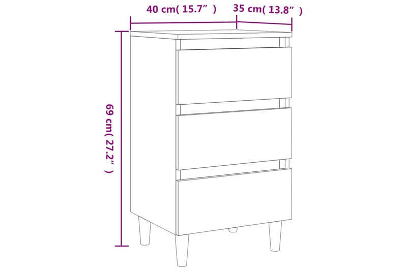 beBasic Sängbord med ben i massivt trä 2 st brun ek 40x35x69 cm - Möbler - Sovrum - Sängbord