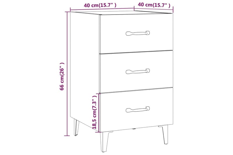 beBasic Sängbord rökfärgad ek 40x40x66 cm konstruerat trä - Möbler - Sovrum - Sängbord